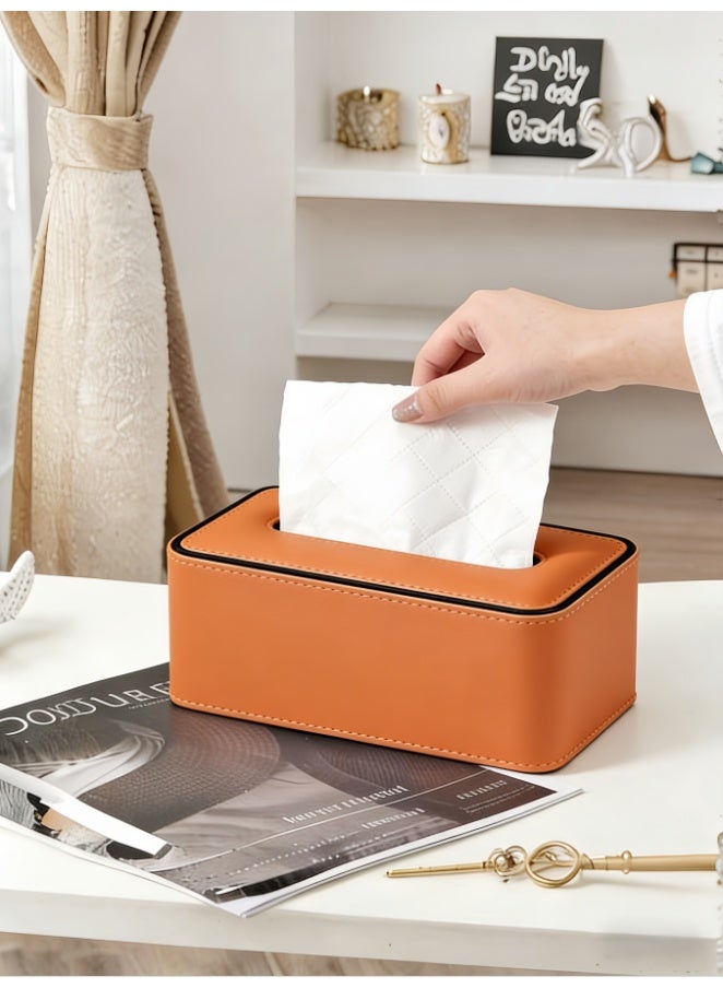 High-end Fashion PU Leather Tissue Box Holder with lid, Rectangular Napkin Facial Tissues Holder Dispenser,Home Office Car Tissue Box Cover Decorative Container with Magnetic Bottom (CX-tissue box5003-OR) - Image 1